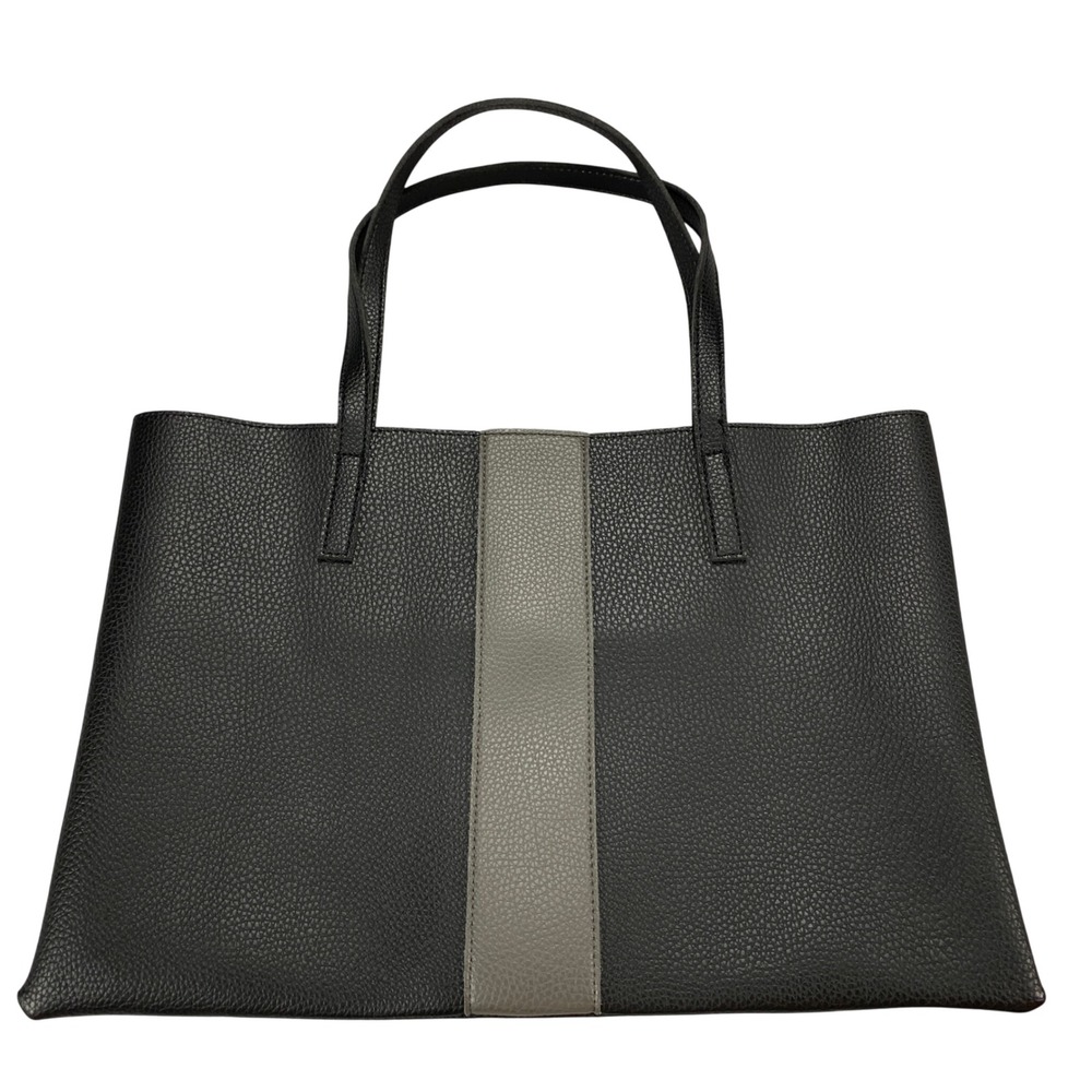 Vince Camuto Black Grey Pebbled Vegan Leather Tote Bag Colorblock Shoulder Bag